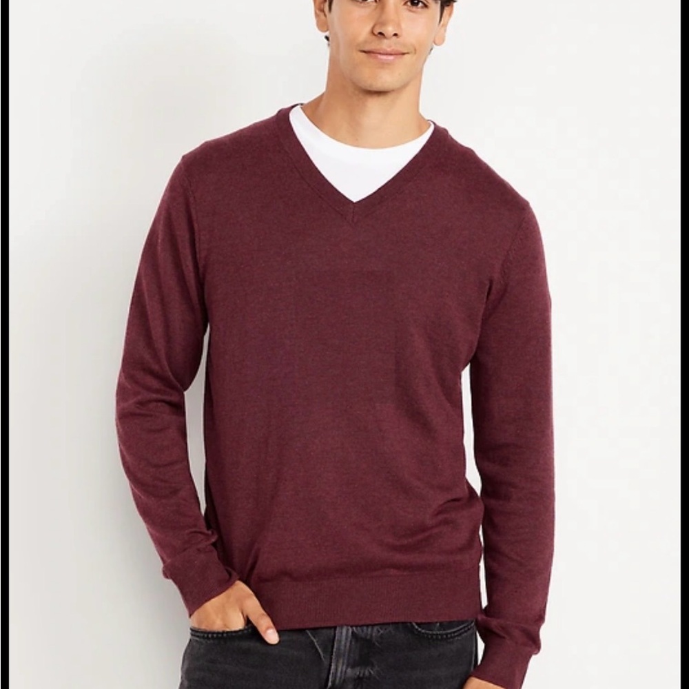 Bruno Ferraro Men's V-Neck Sweater Burgundy Extra Fine Merino Wool, Size M